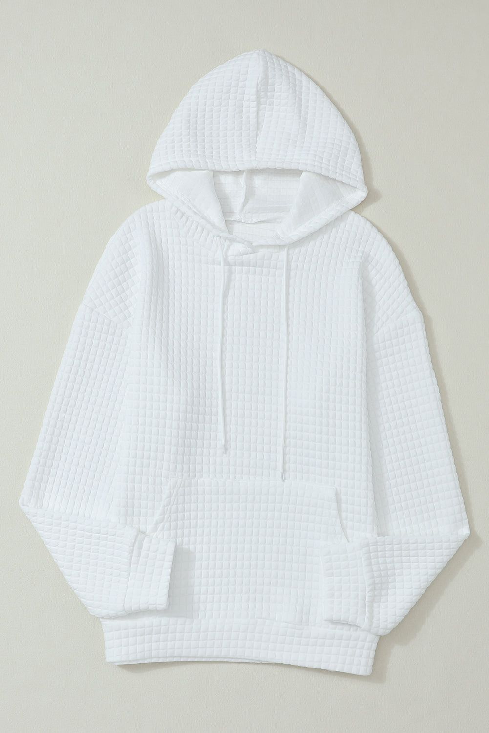 Gray Lattice Textured Kangaroo Pocket Drawstring Hoodie