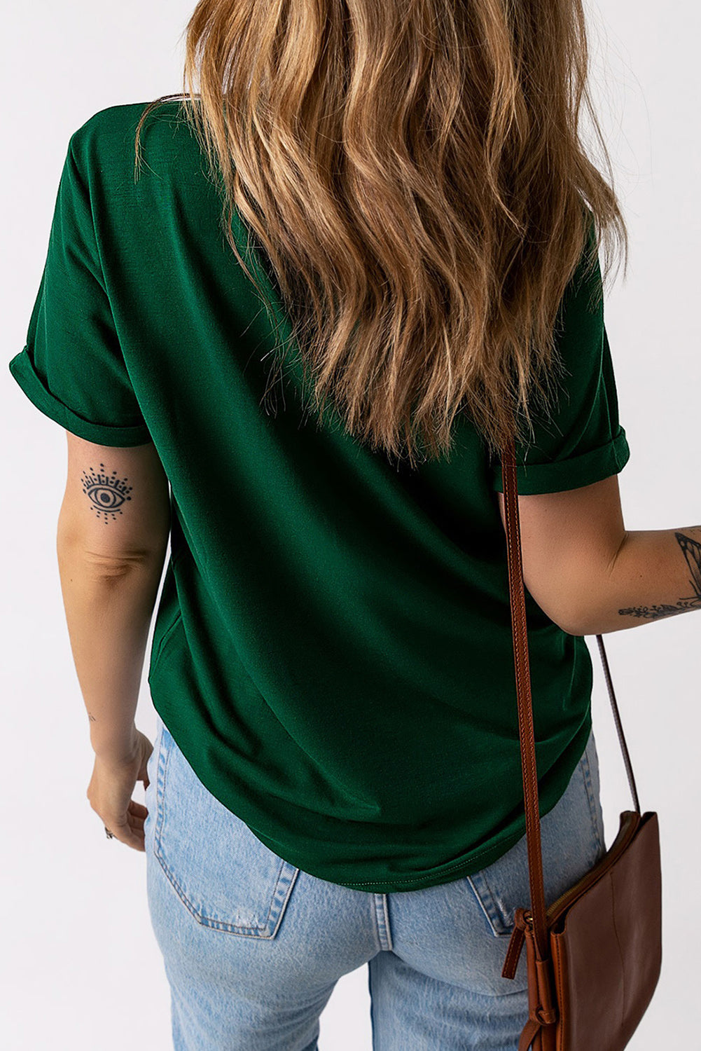 Khaki Solid Color Crew Neck Tee