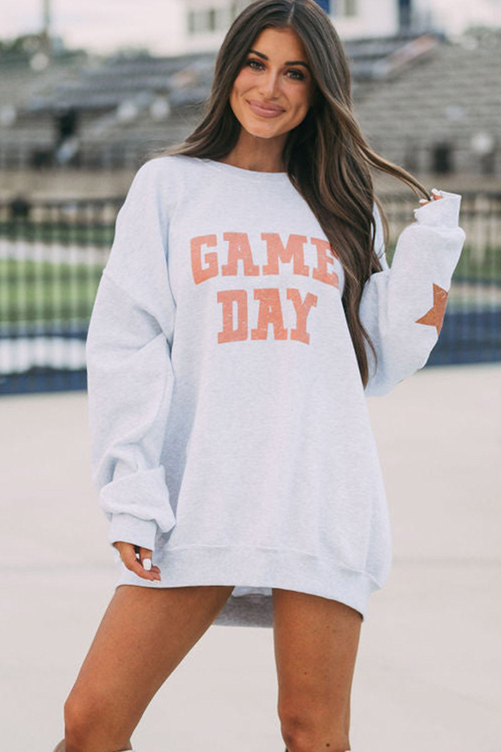 Black Lettering Game Day Print Star Sleeve Sweatshirt