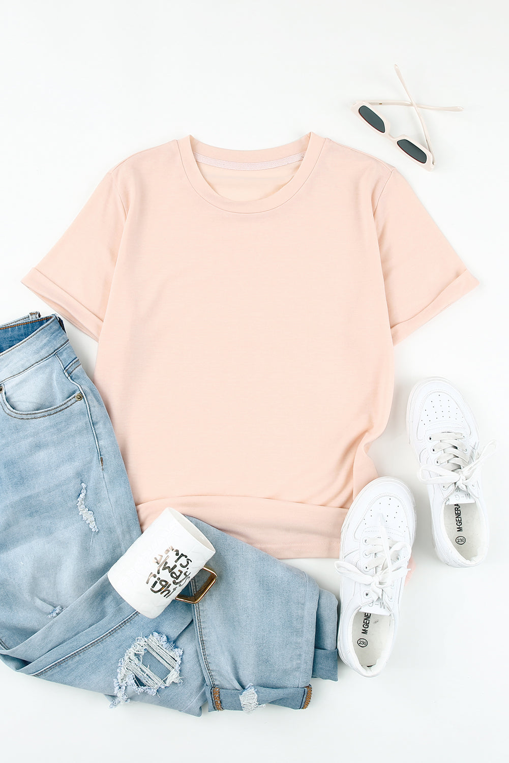 Khaki Solid Color Crew Neck Tee