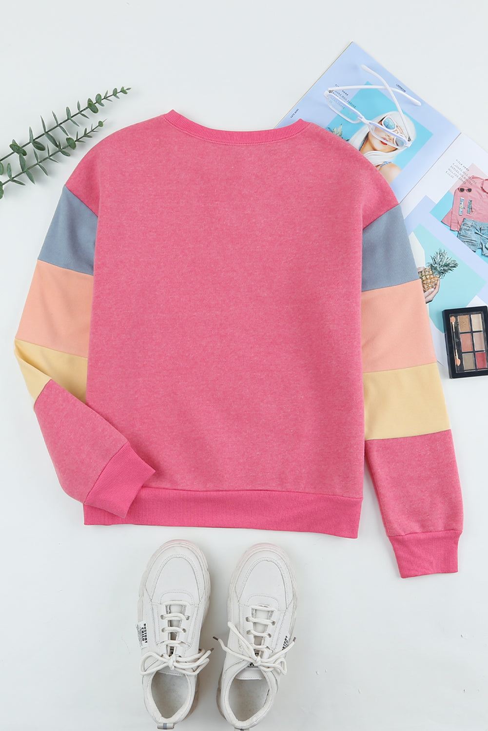 Dark Blue Color Block Casual Drop Sleeve Sweatshirt