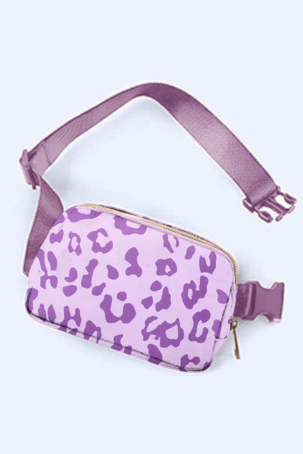 Purple 20*5*14cm Leopard Print Buckle Canvas Waist Pack Belt Bag