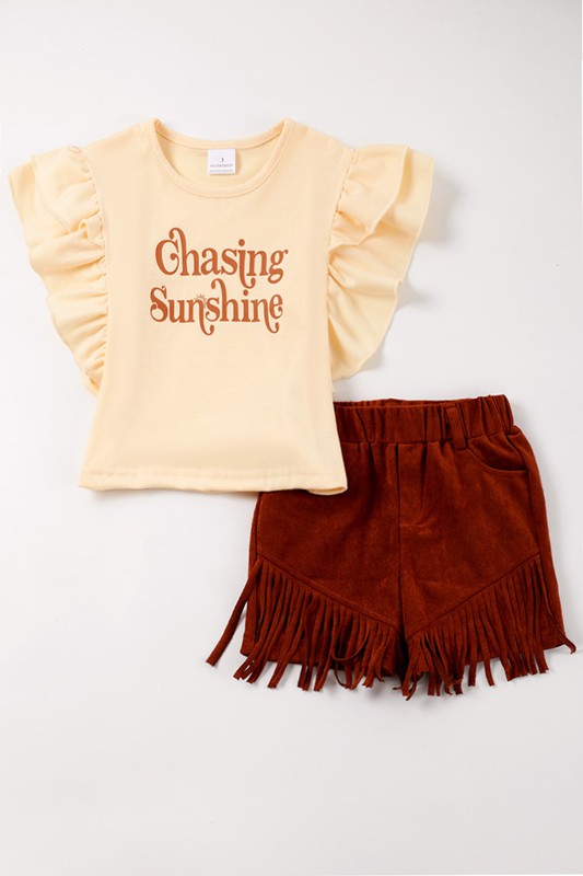 Beige chashing sunshine ruffle girl set