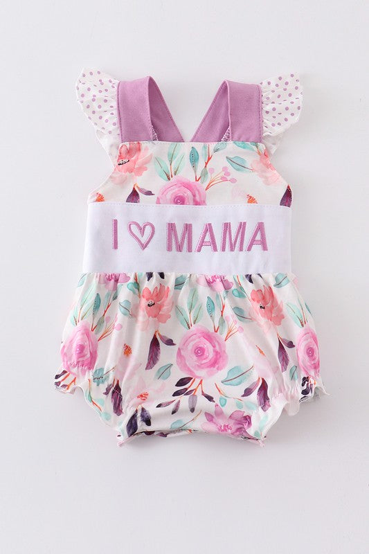 Purple floral I love MAMA embroidery romper