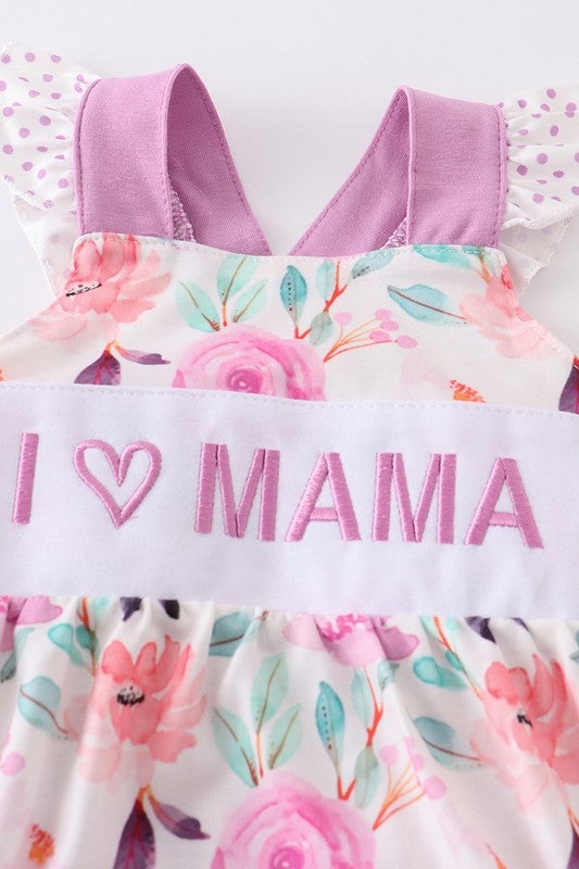 Purple floral I love MAMA embroidery romper