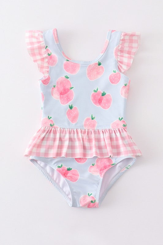 Blue peach print girl swimsuit