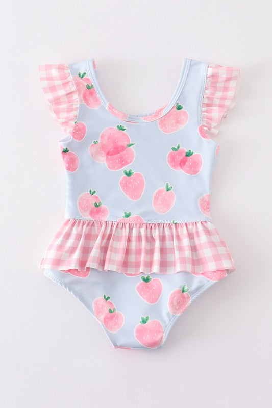 Blue peach print girl swimsuit