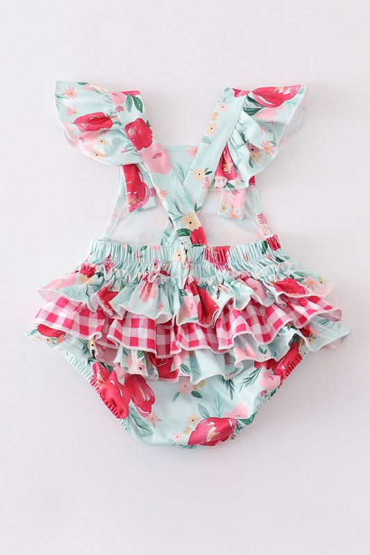 Mint floral ruffle baby romper