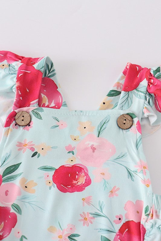 Mint floral ruffle baby romper