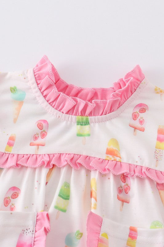 Pink ice cream print pocket girl bubble