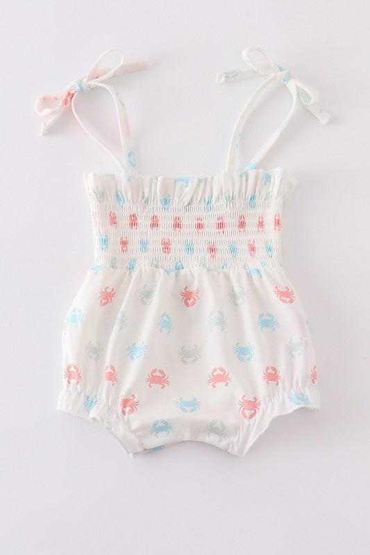 Crab print smocked strap girl bubble