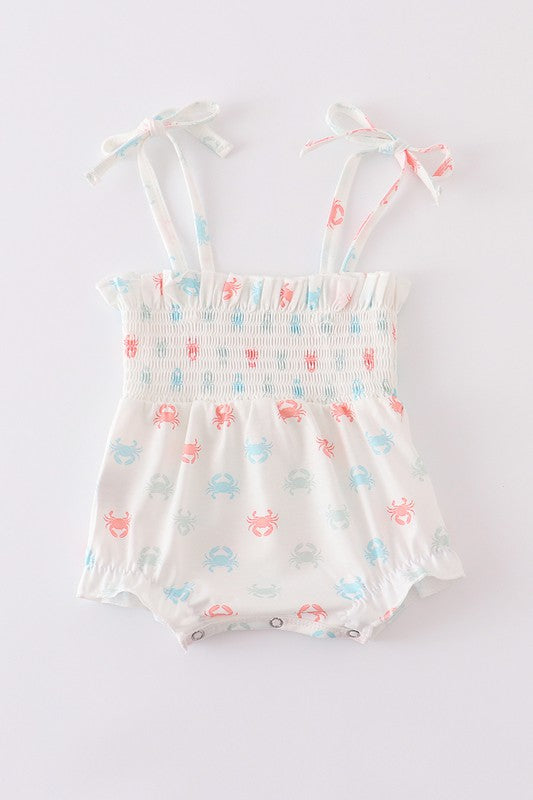 Crab print smocked strap girl bubble