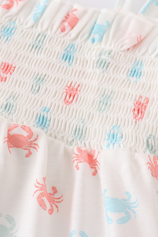 Crab print smocked strap girl bubble