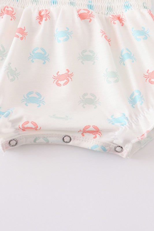 Crab print smocked strap girl bubble