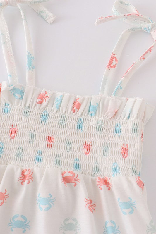 Crab print smocked strap girl bubble