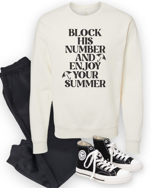 Block His Number Crew Neck Graphic Sweatshirt