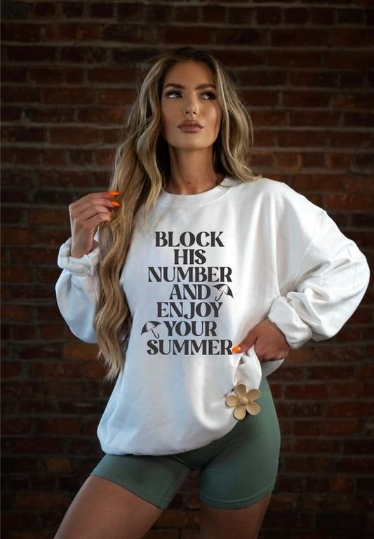 Block His Number Crew Neck Graphic Sweatshirt