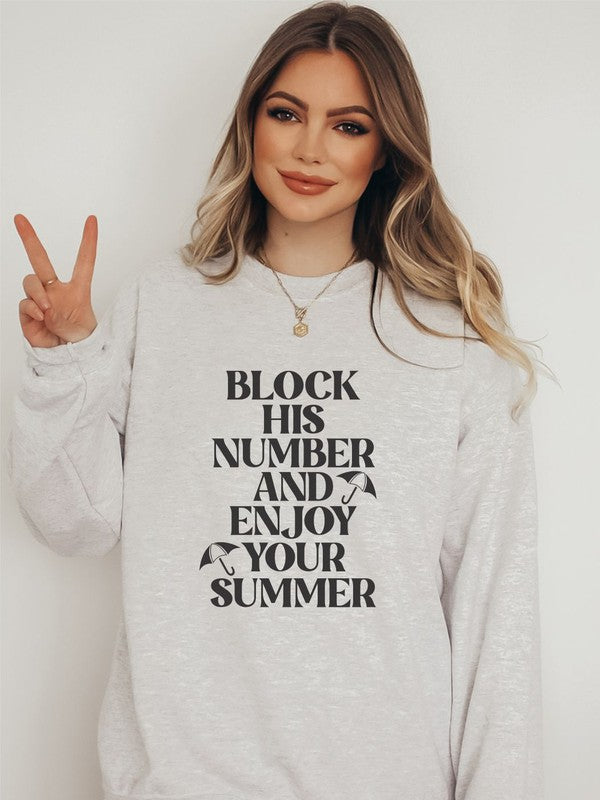 Block His Number Crew Neck Graphic Sweatshirt