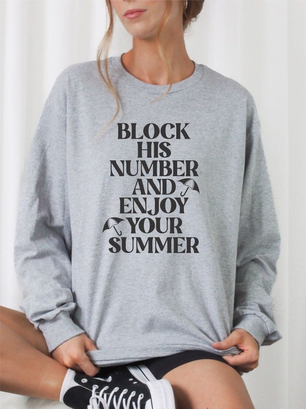 Block His Number Crew Neck Graphic Sweatshirt