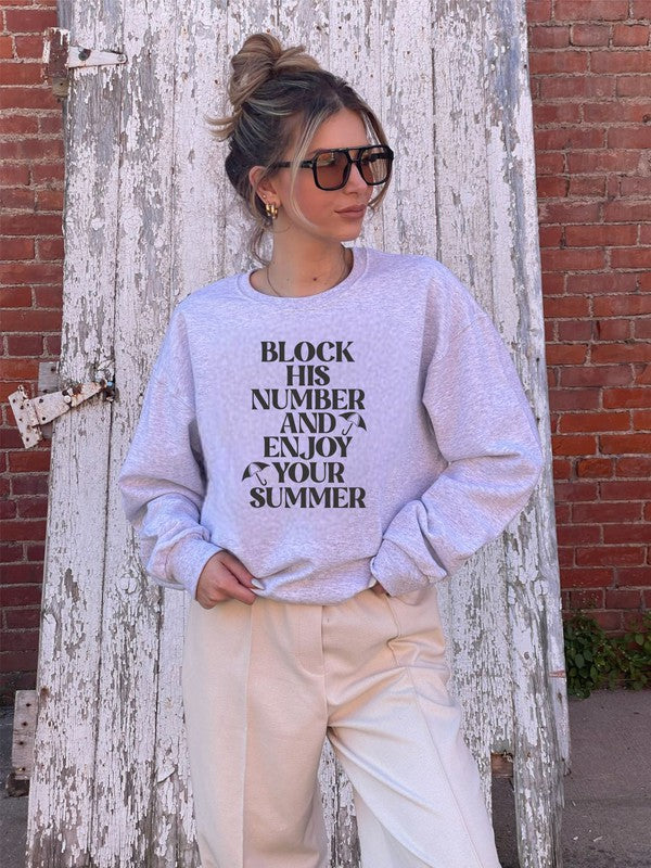 Block His Number Crew Neck Graphic Sweatshirt