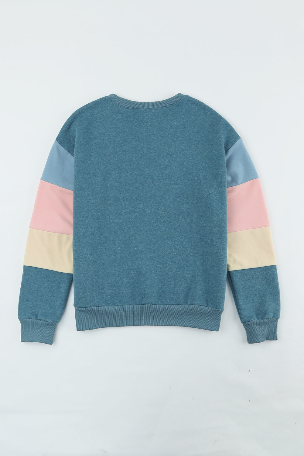 Dark Blue Color Block Casual Drop Sleeve Sweatshirt