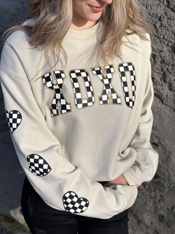 Checkered XOXO Neutral Sweatshirt