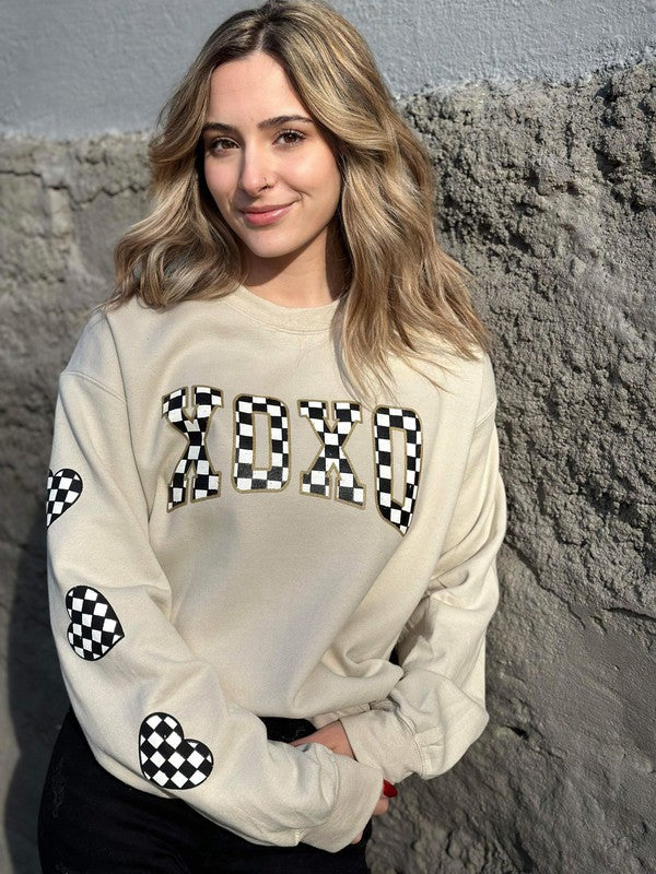 Checkered XOXO Neutral Sweatshirt