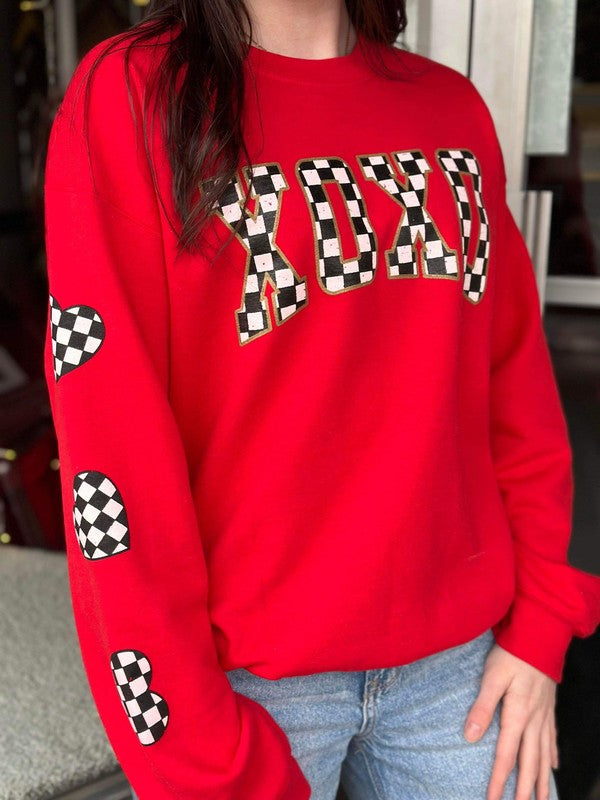 Red Checkered XOXO Sweatshirt