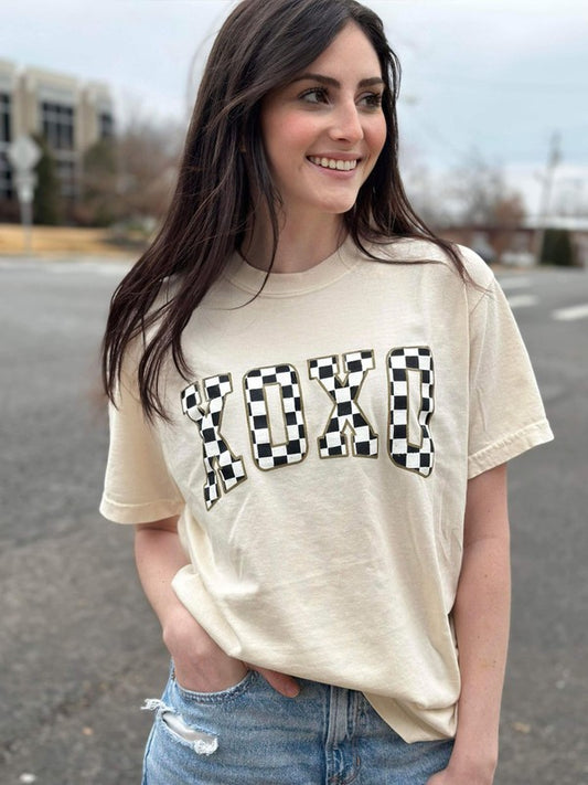 Neutral Checkered XOXO Tee