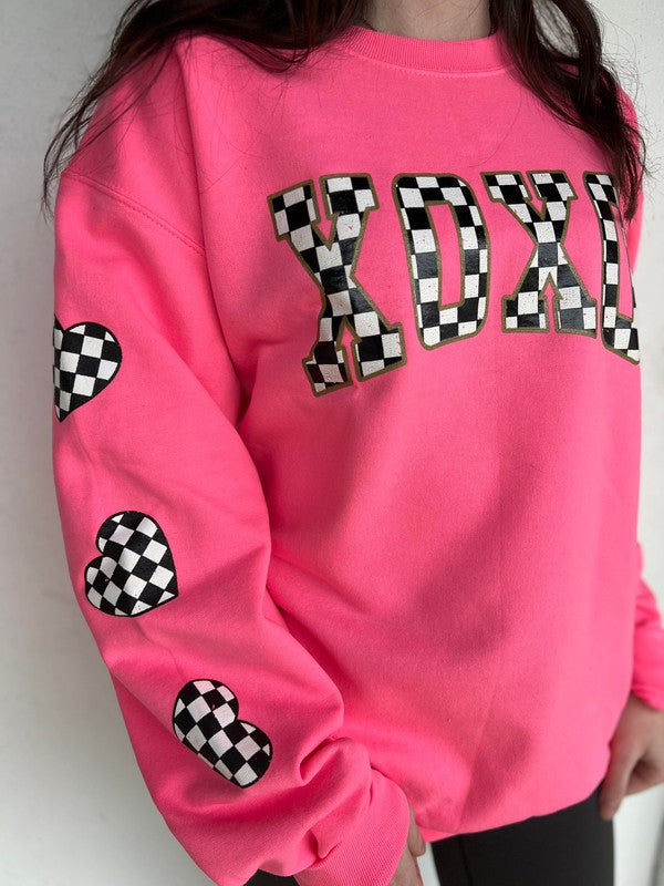 Neon Pink Checkered XOXO Sweatshirt