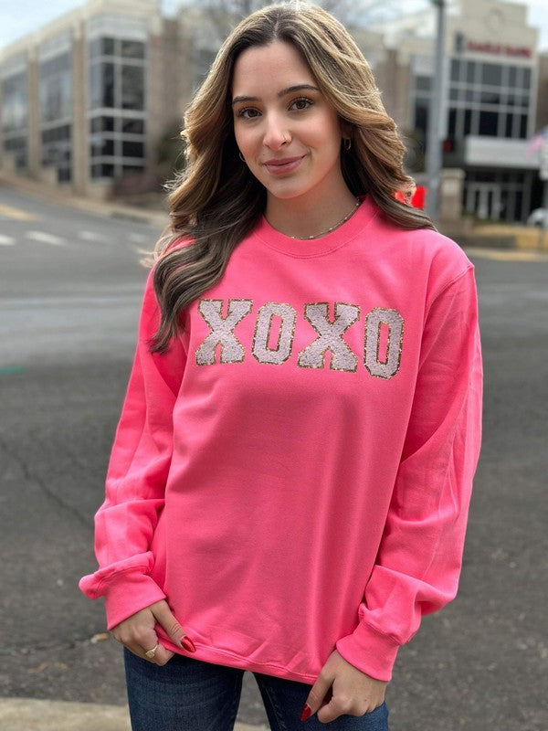 Neon Pink XOXO Faux Patch Sweatshirt