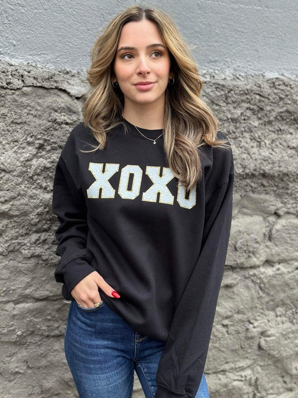 XOXO faux Patch Black Sweatshirt