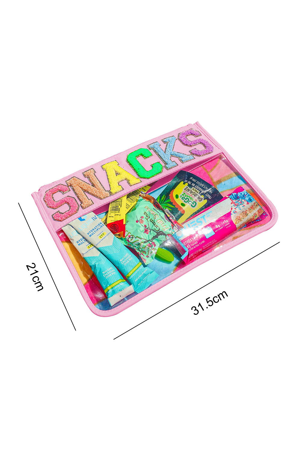 Black SNACKS Chenille Letters Zipped Clear Pouch