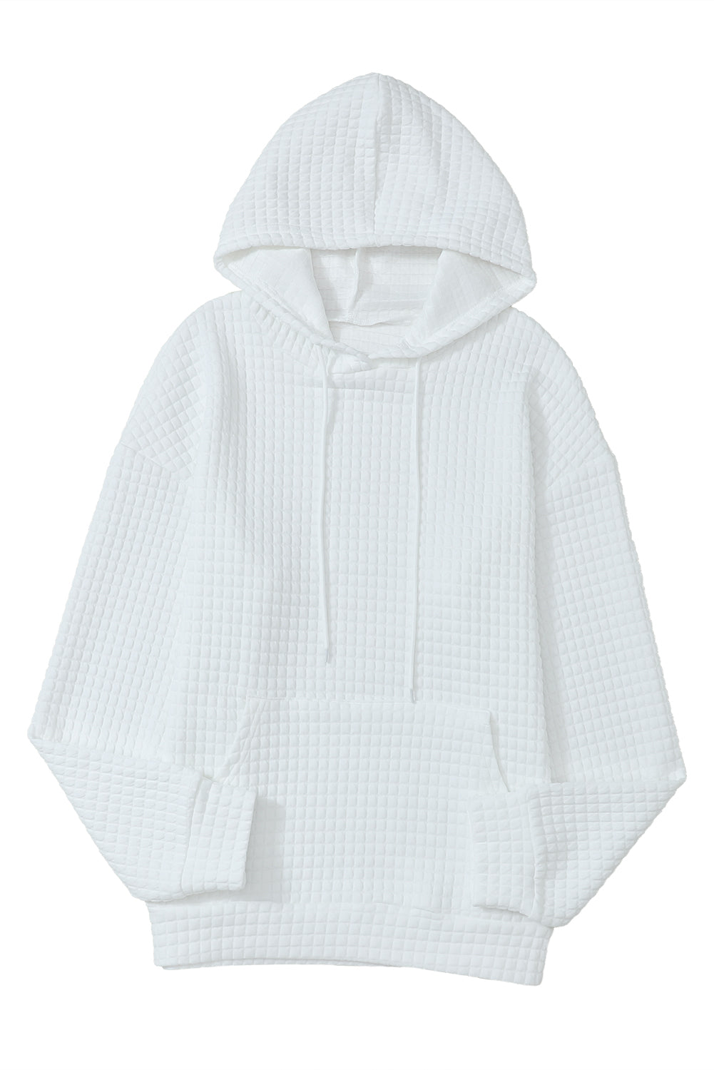 Gray Lattice Textured Kangaroo Pocket Drawstring Hoodie