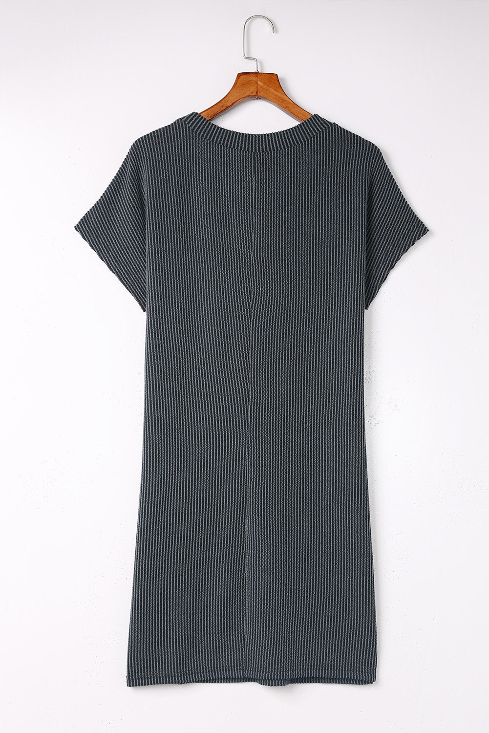 Grey Ribbed Short Sleeve Chest Pocket Casual T Shirt Dress