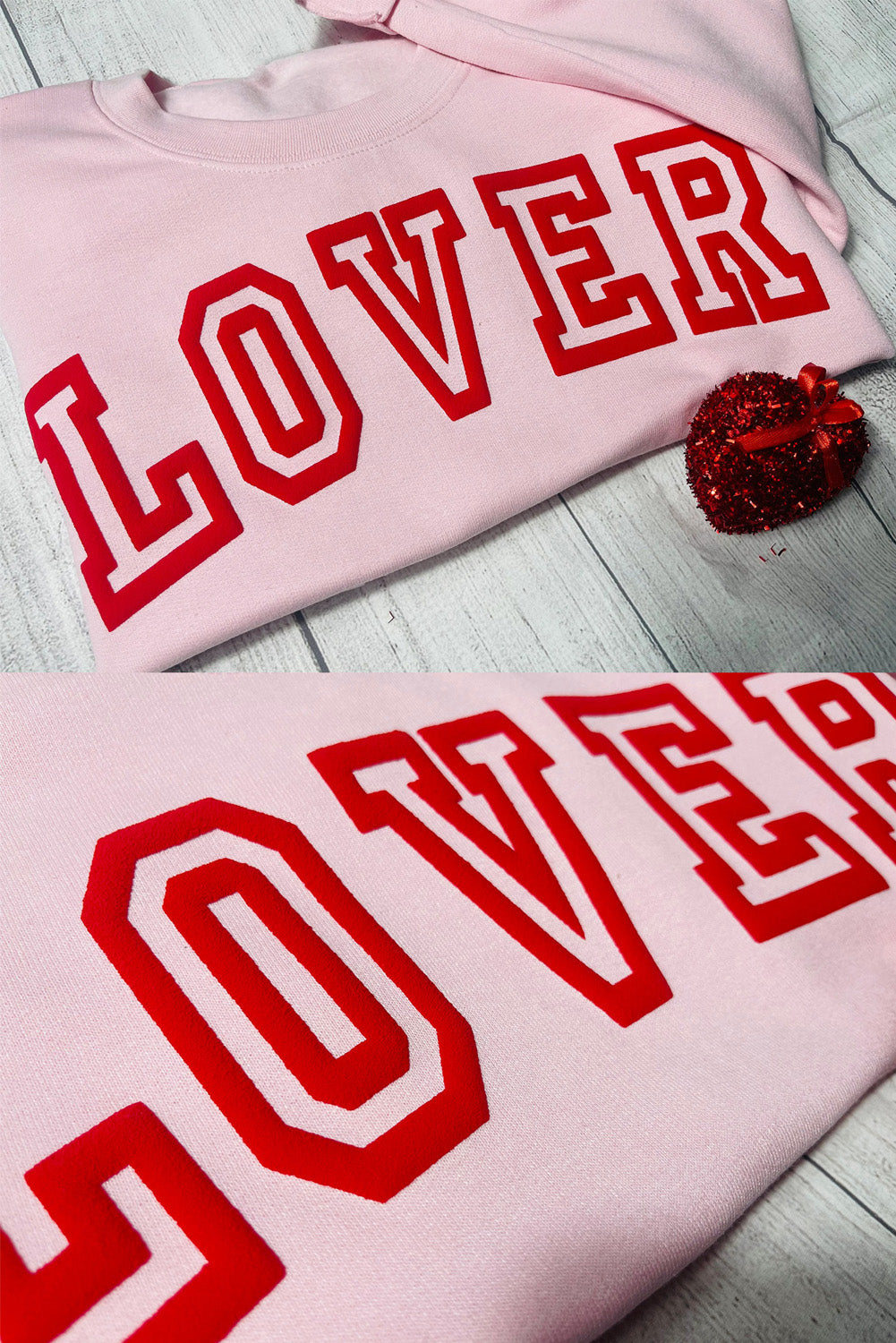 Pink LOVER Letter Graphic Drop Shoulder Pullover Sweatshirt