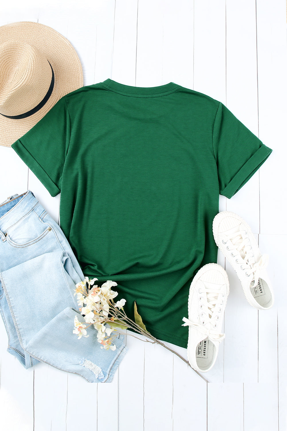 Khaki Solid Color Crew Neck Tee