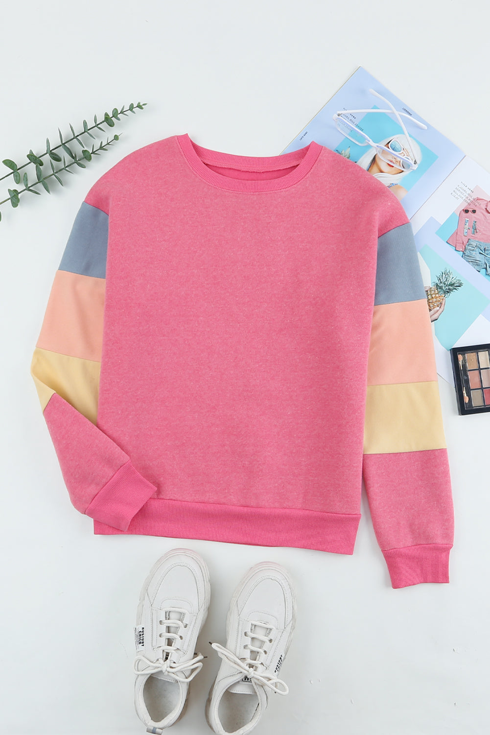 Dark Blue Color Block Casual Drop Sleeve Sweatshirt