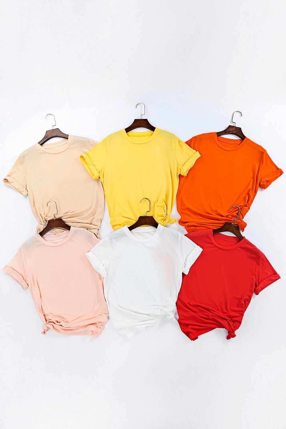 Khaki Solid Color Crew Neck Tee