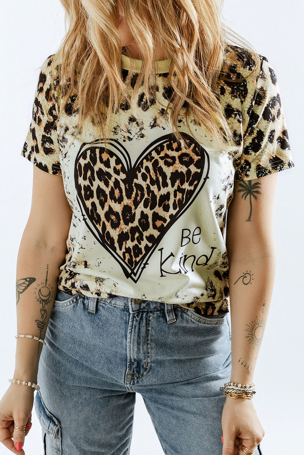 Cheetah Casual Be Kind Heart Print Graphic T Shirt