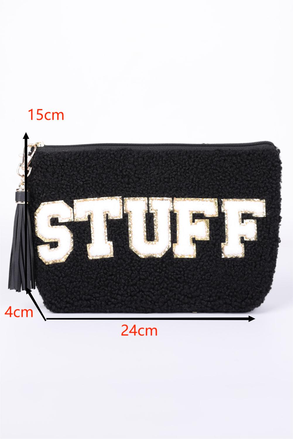 Camel Sparkle Letter Pattern Tassel Zipper Makeup Bag