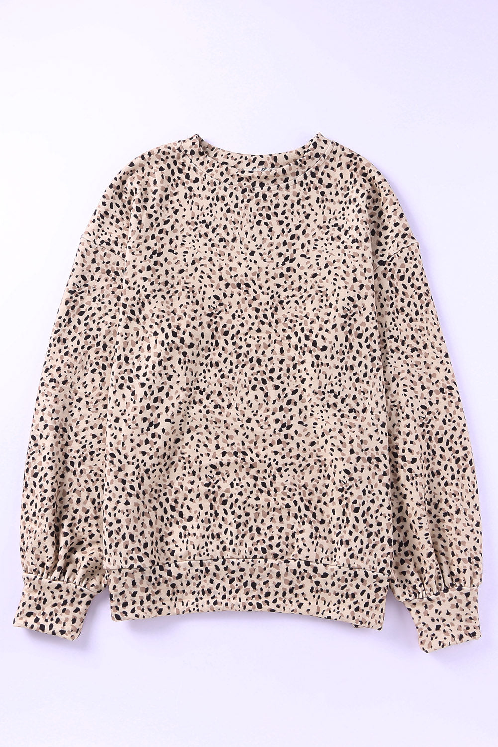 Cheetah Print Crew Neck Bishop Sleeve Sweatshirt