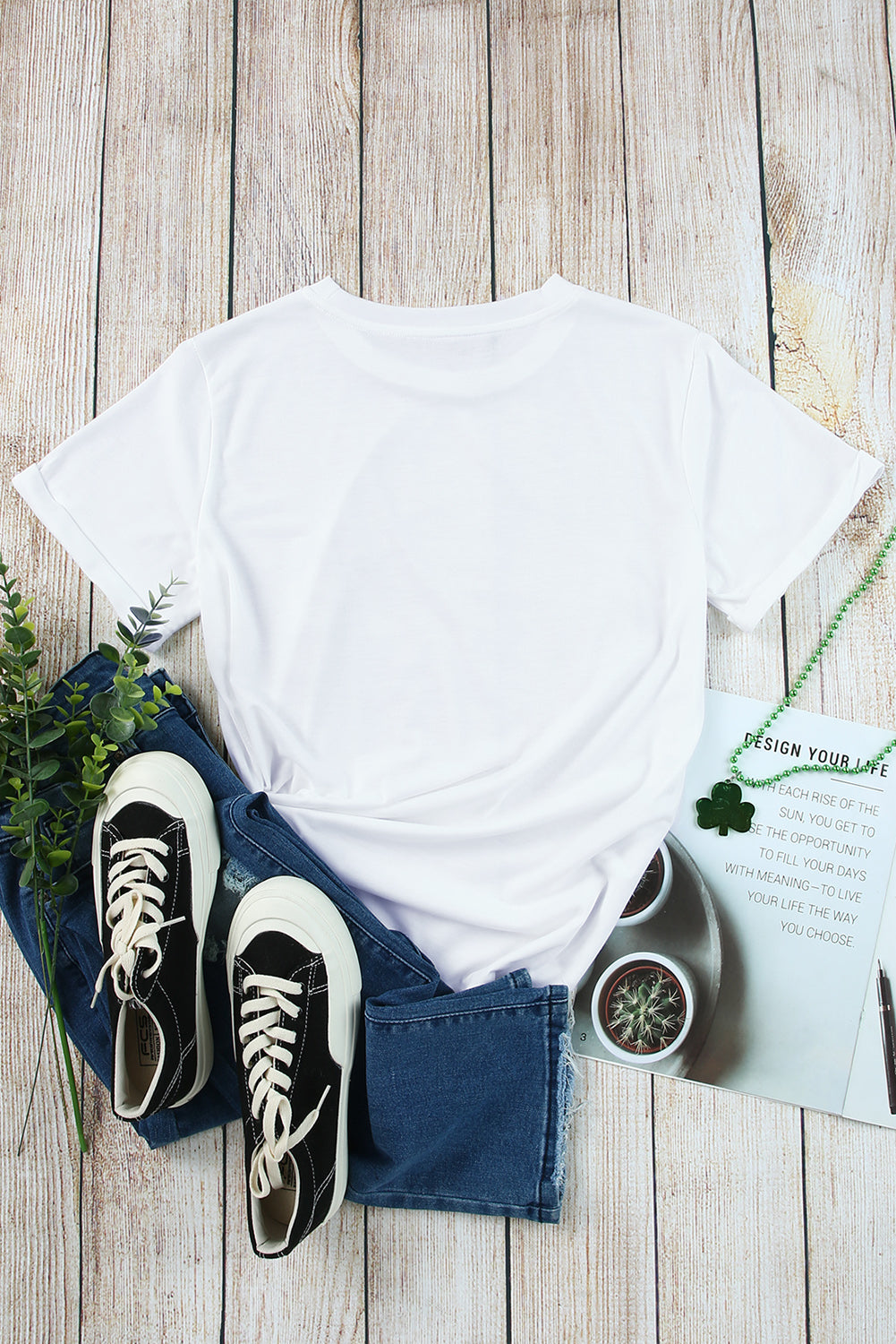 Khaki Solid Color Crew Neck Tee