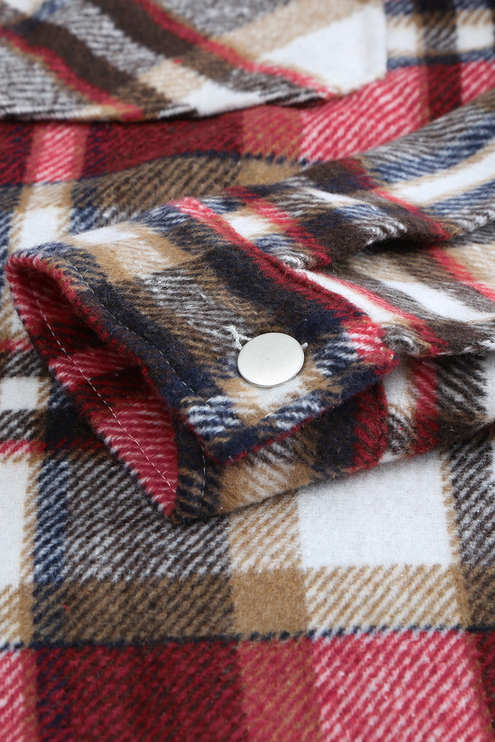 Khaki Plaid Print Casual Button Up Pocket Shacket