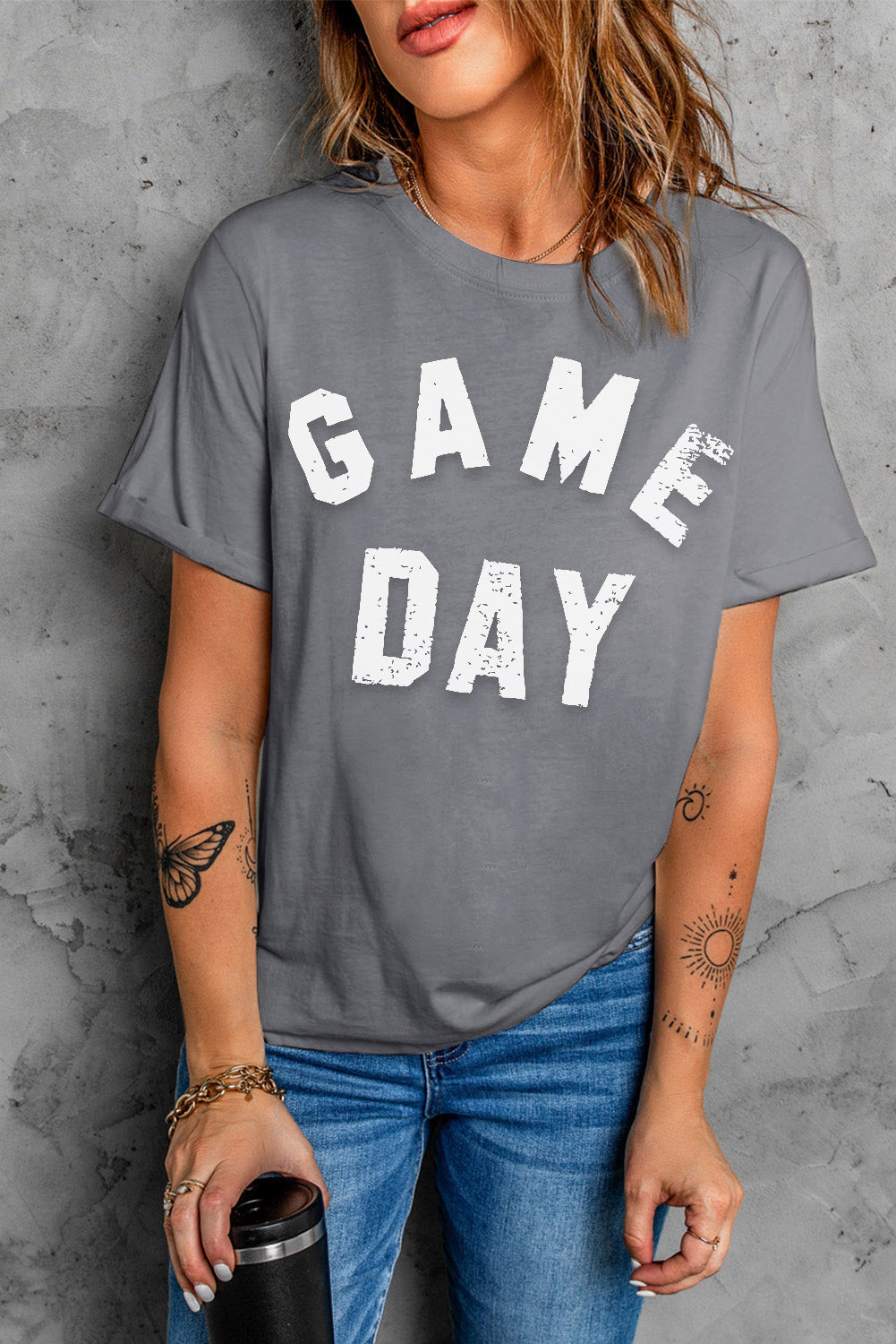 Gray GAME DAY Crewneck Graphic Tee