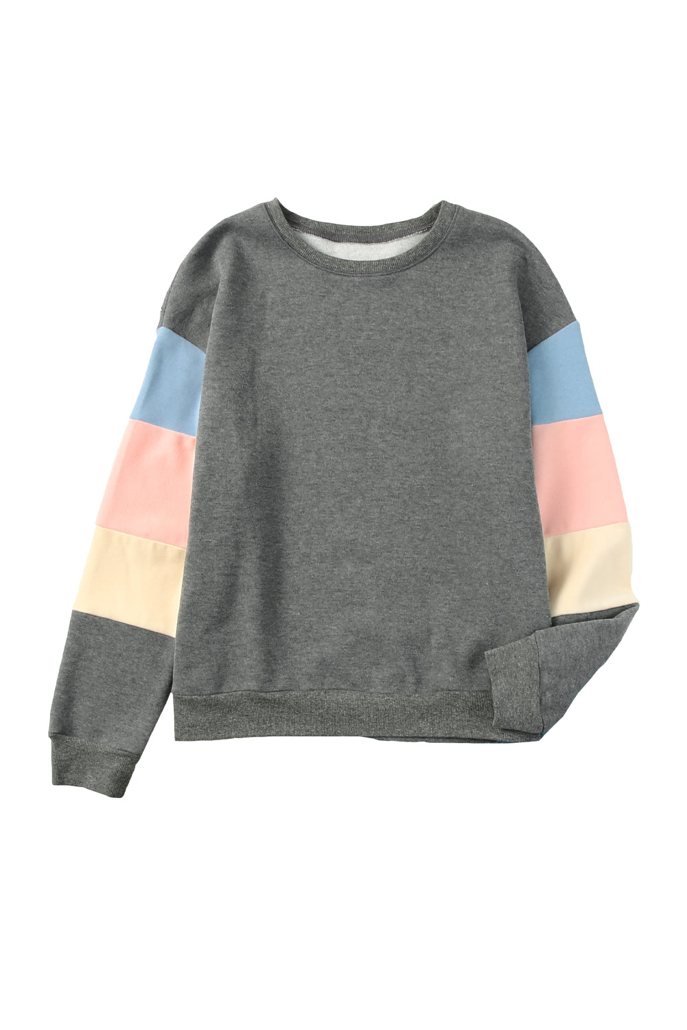 Dark Blue Color Block Casual Drop Sleeve Sweatshirt