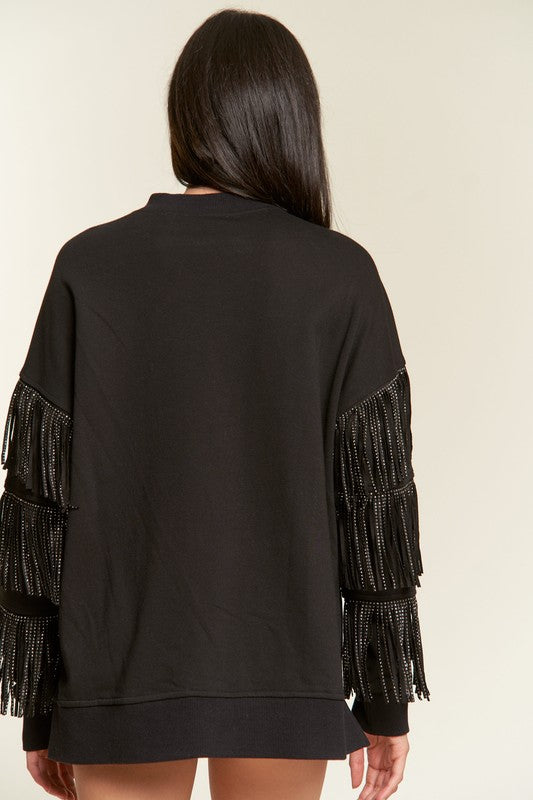 Silver studded fringe sleeve top PLUS JJT5009P