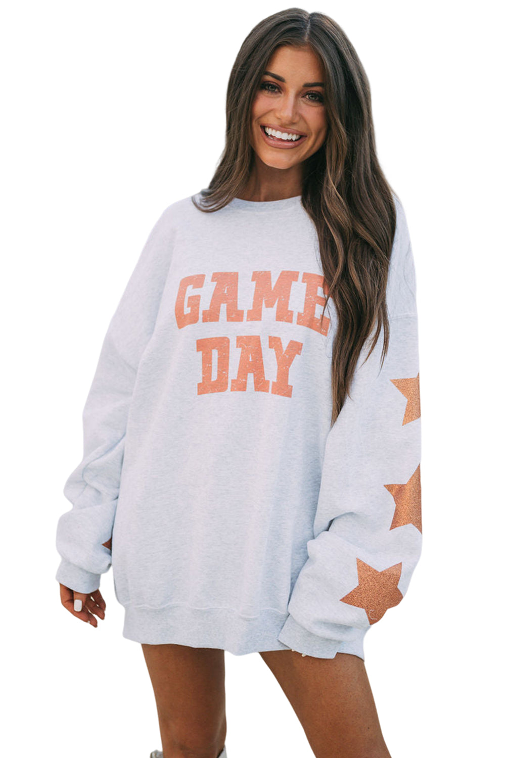 Black Lettering Game Day Print Star Sleeve Sweatshirt