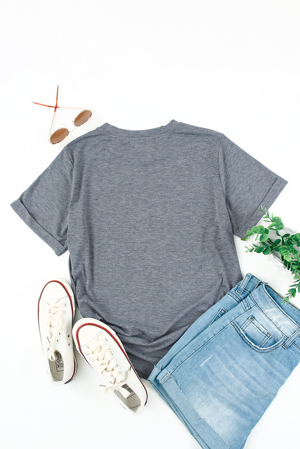 Khaki Solid Color Crew Neck Tee