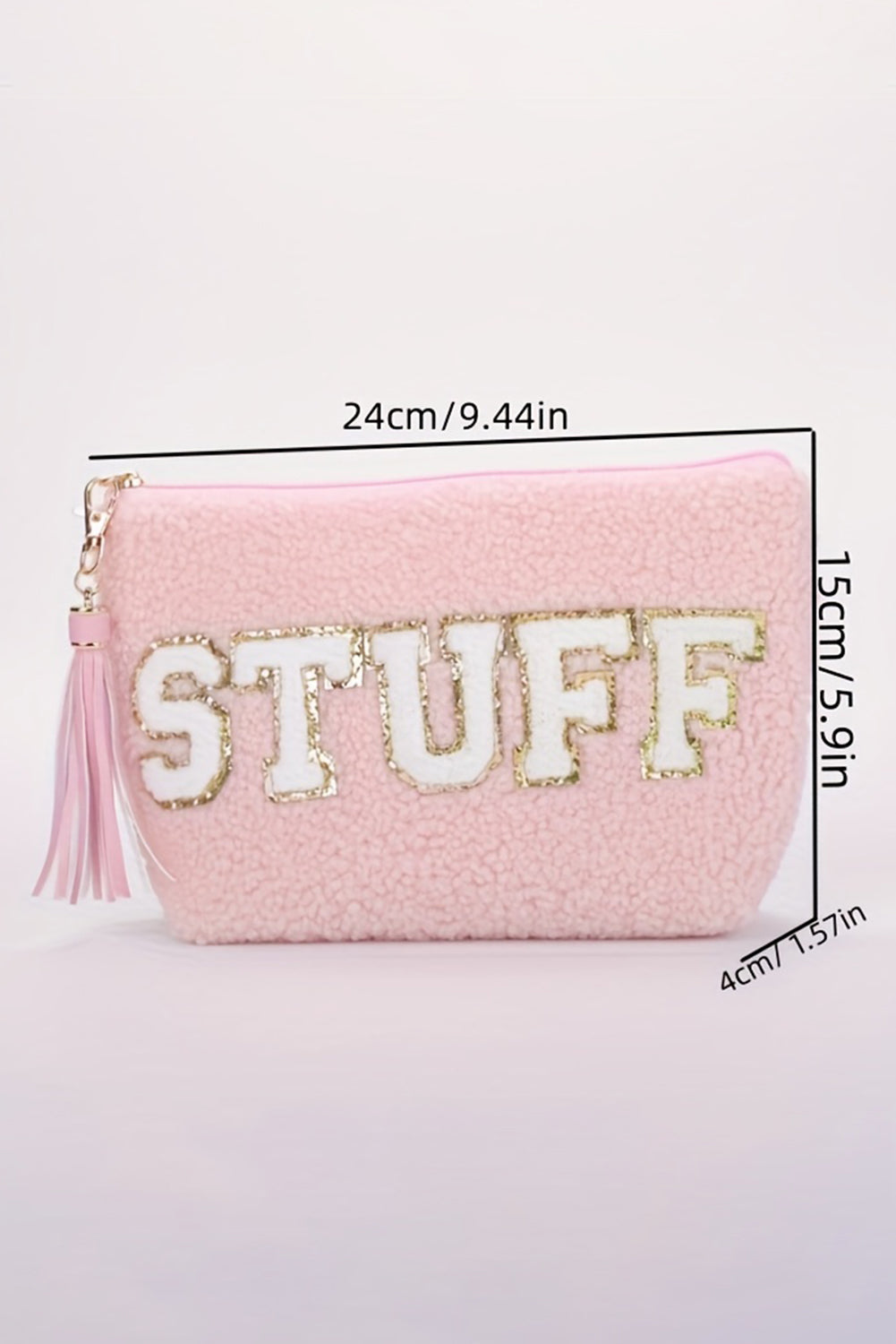 Camel Sparkle Letter Pattern Tassel Zipper Makeup Bag